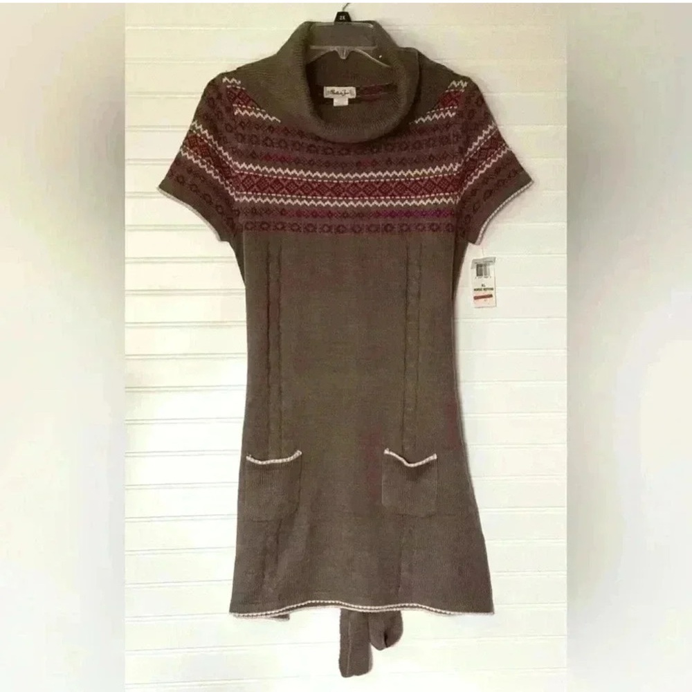 Belle Du Jour NWT Fair isle knit Taupe/ Brown/ Cream Sweater Dress Size XL